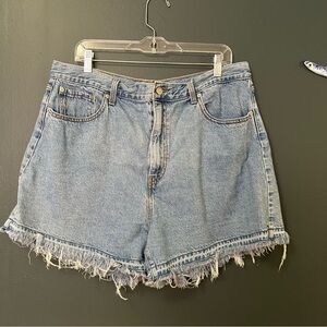 Denim Frayed Hem High Loose Shorts